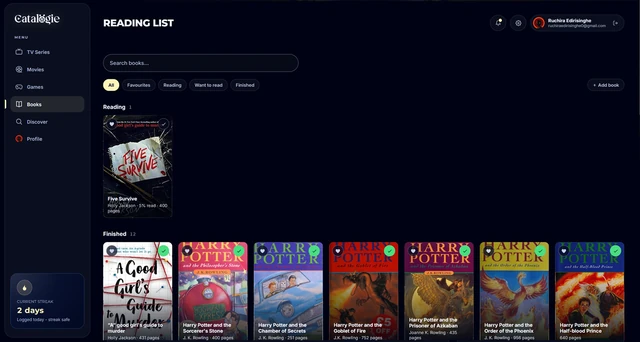 The Books section of the Catalogie app