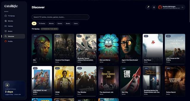 The TV Series section of the Catalogie app