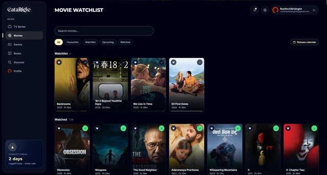 The Movies section of the Catalogie app